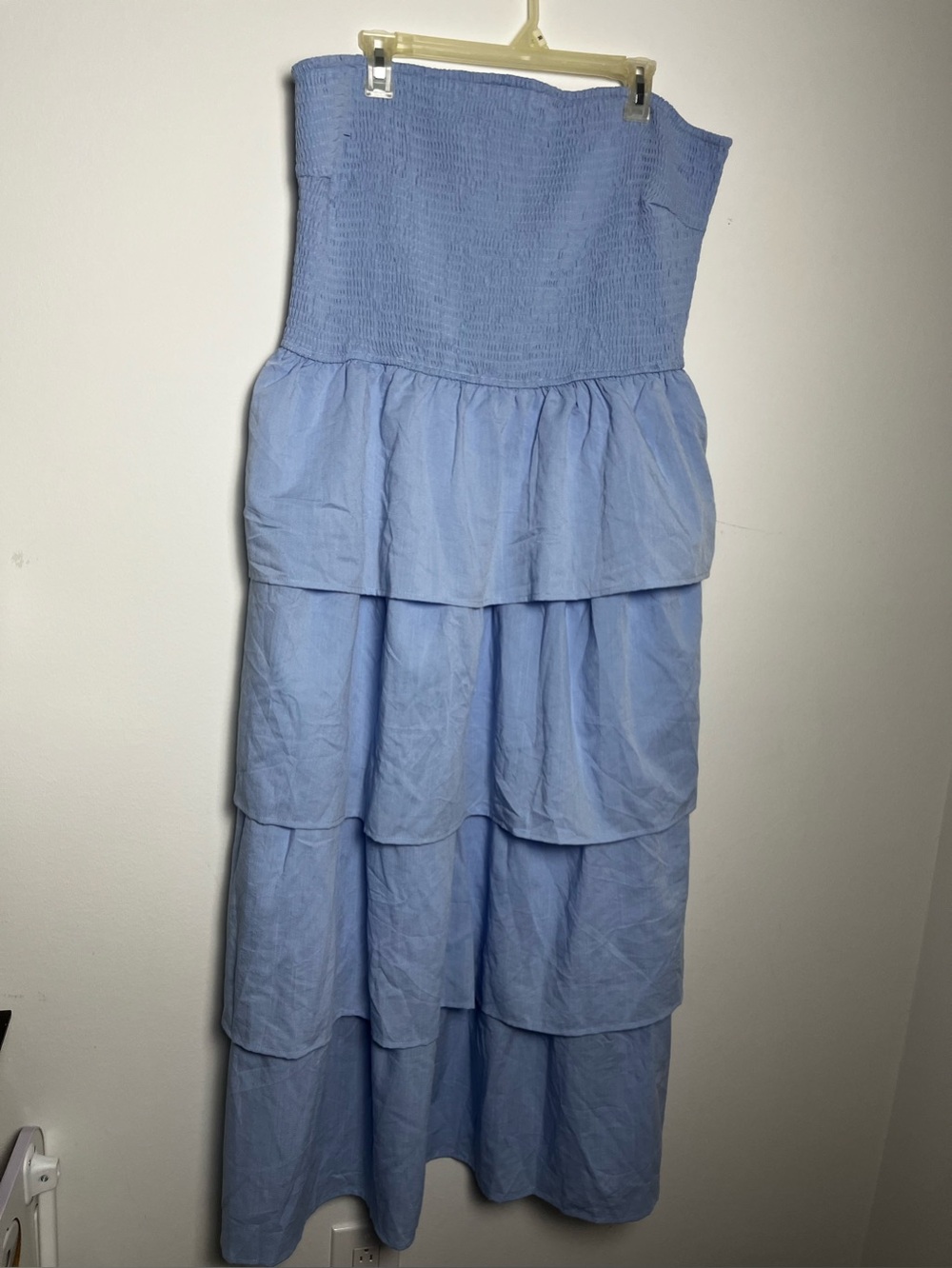 Strapless Smocked Tiered Maxi Dress in Light Blue
